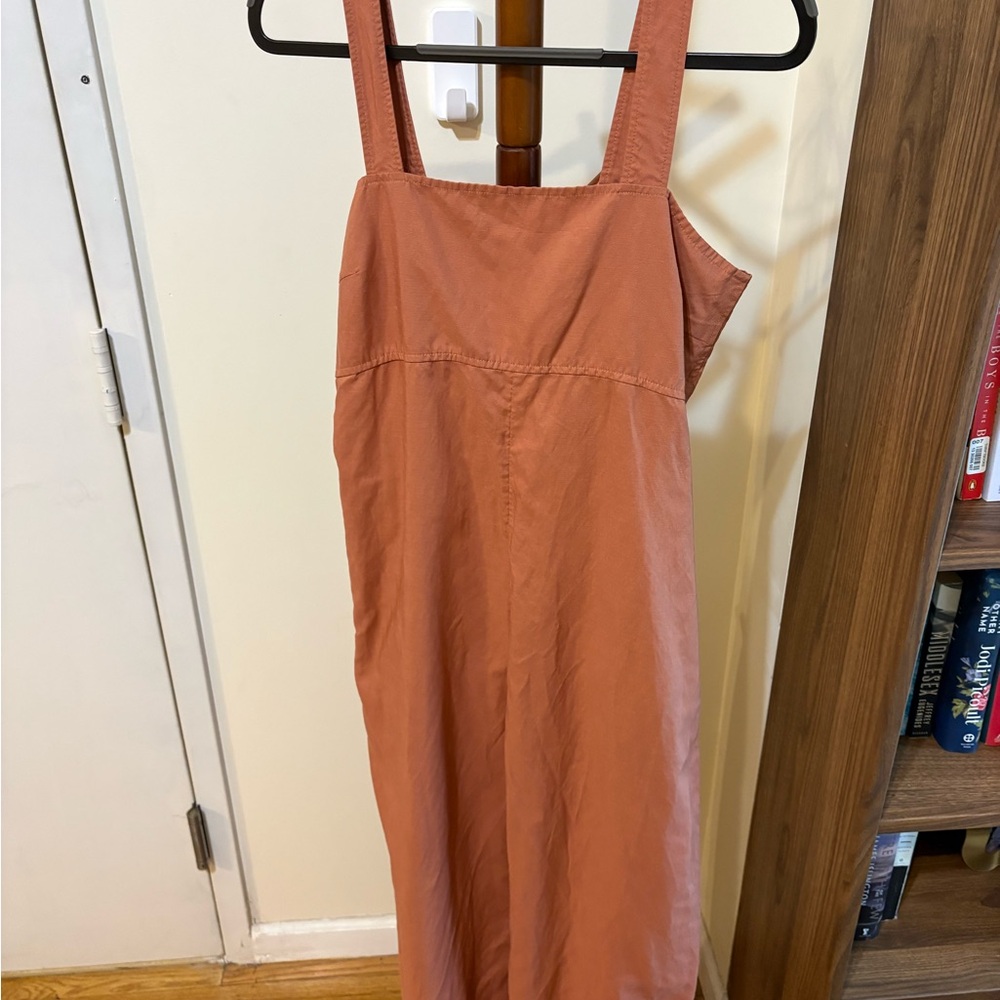 Uniqlo Linen Blend Smocked Jumpsuit Terracotta Wide Leg M